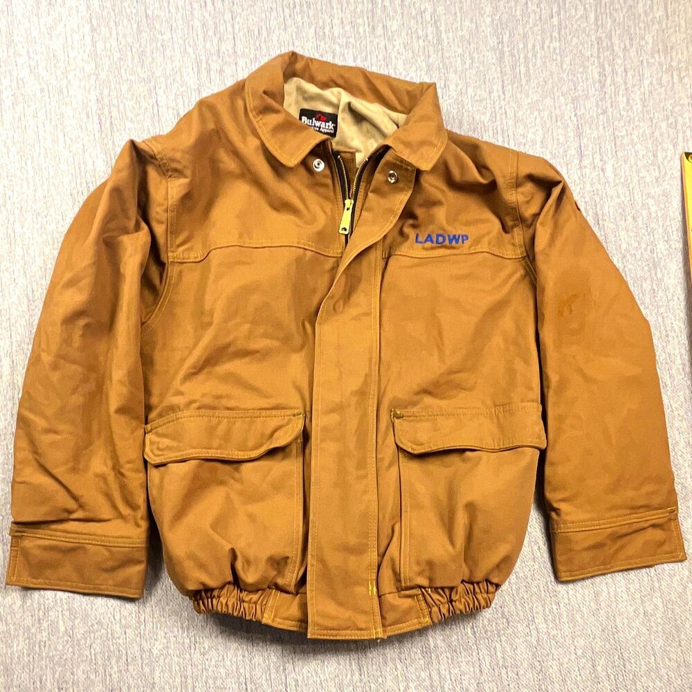 Bulwark FR Bomber Jacket Mens L Large Brown Duck Canvas LADWP Work Coat JLB8BD7